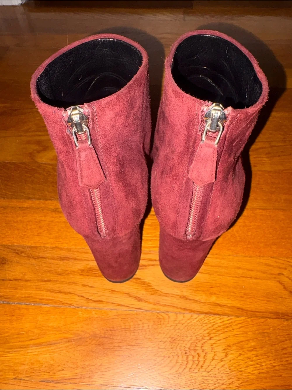 Prada Burgundy Suede Block Heel Ankle Booties